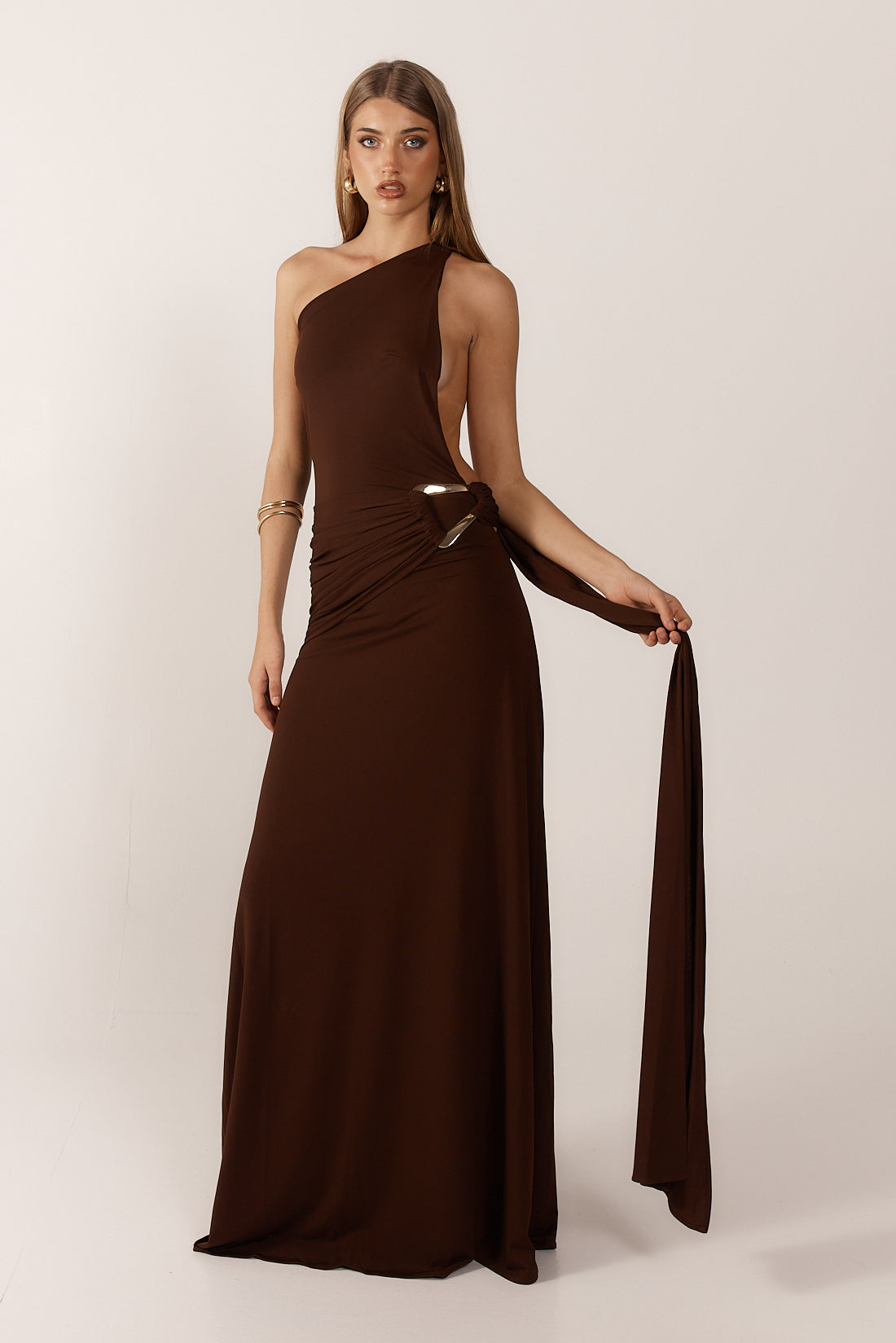 Open back metallic embellished maxi dress