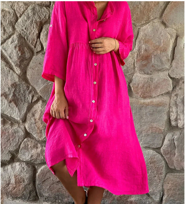 Cotton And Linen Loose Shirt Dress