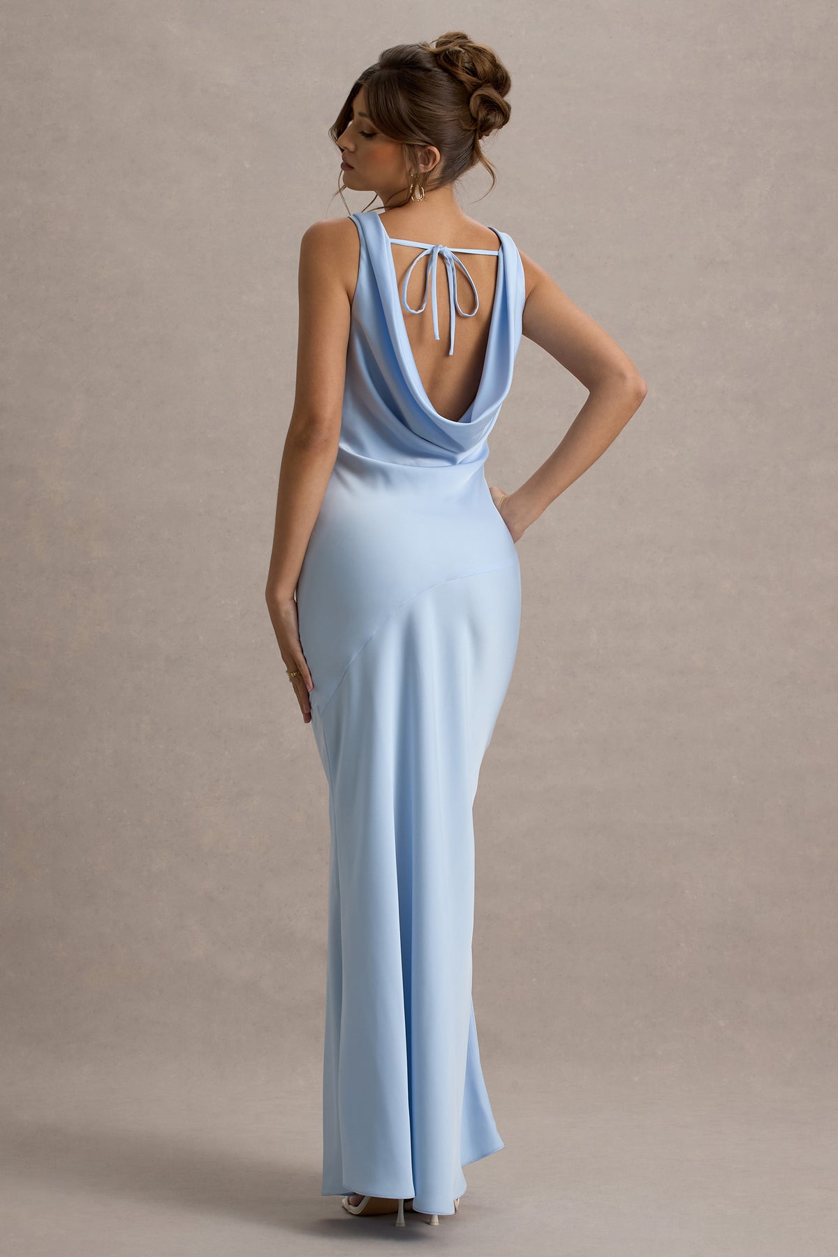 Lace-up satin high-neck maxi dress